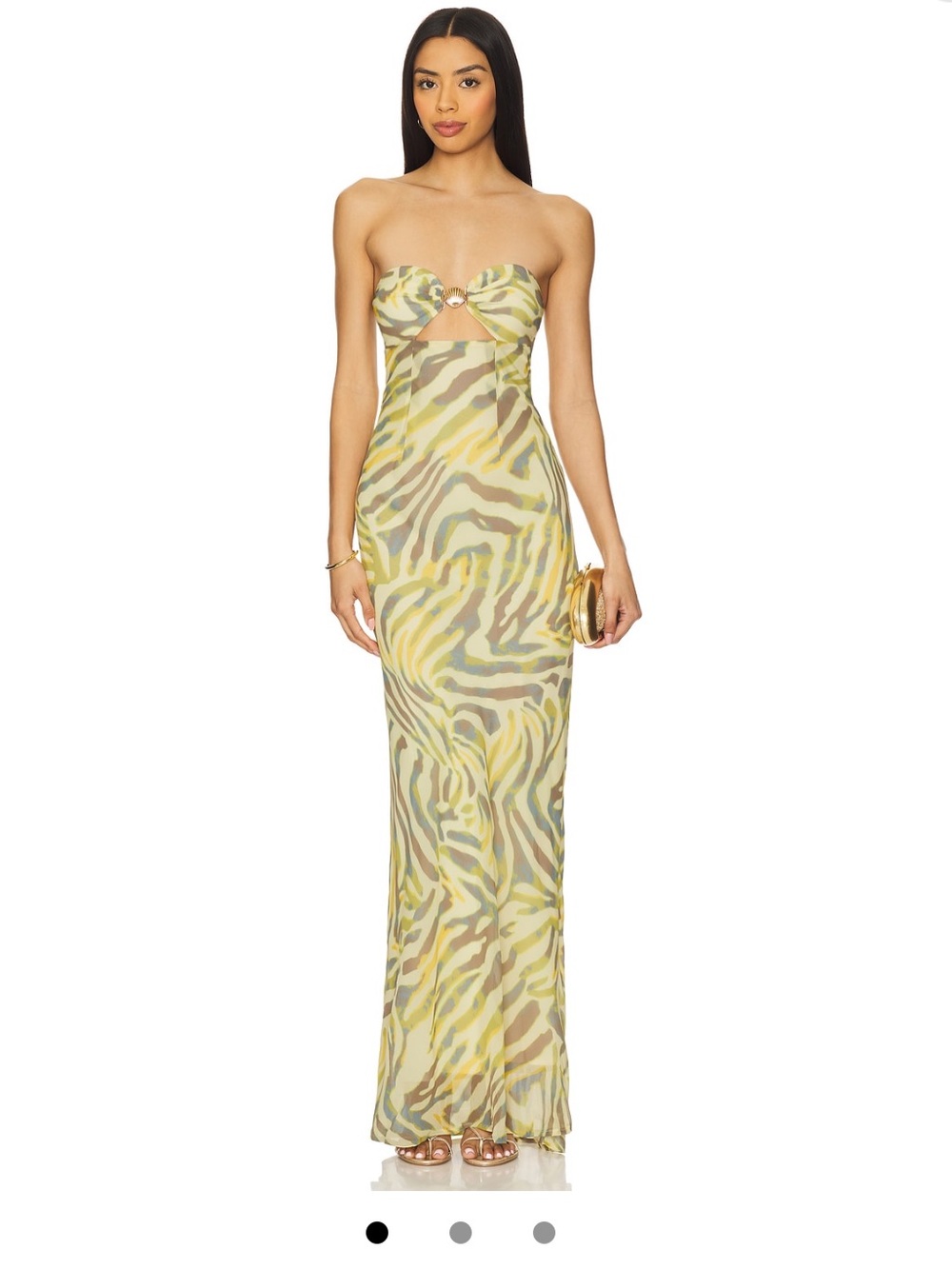 Strapless Yellow Multi Maxi Dress with Ring Detail